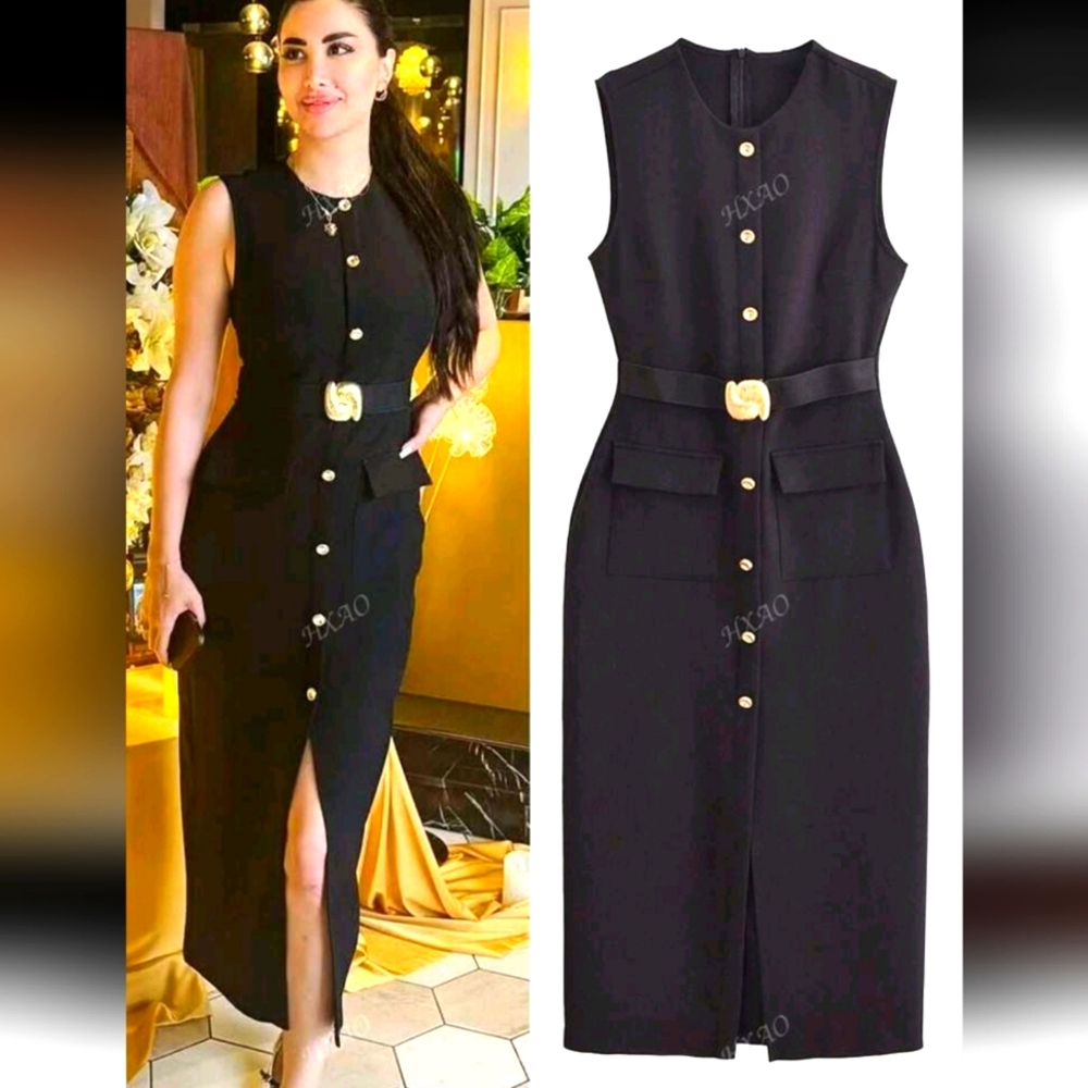 Women Dresses Black Office Long Dresses For Women Spring Sleeveless Midi Dress - Picture 1 of 7